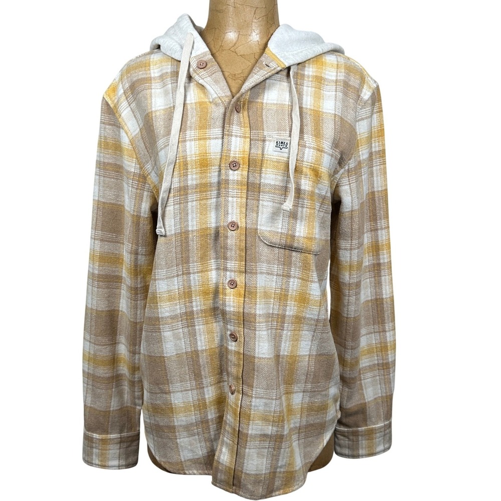 Kimes Ranch Womens Plaid Hooded Flannel Shirt Mustard Tan Hoodie Western